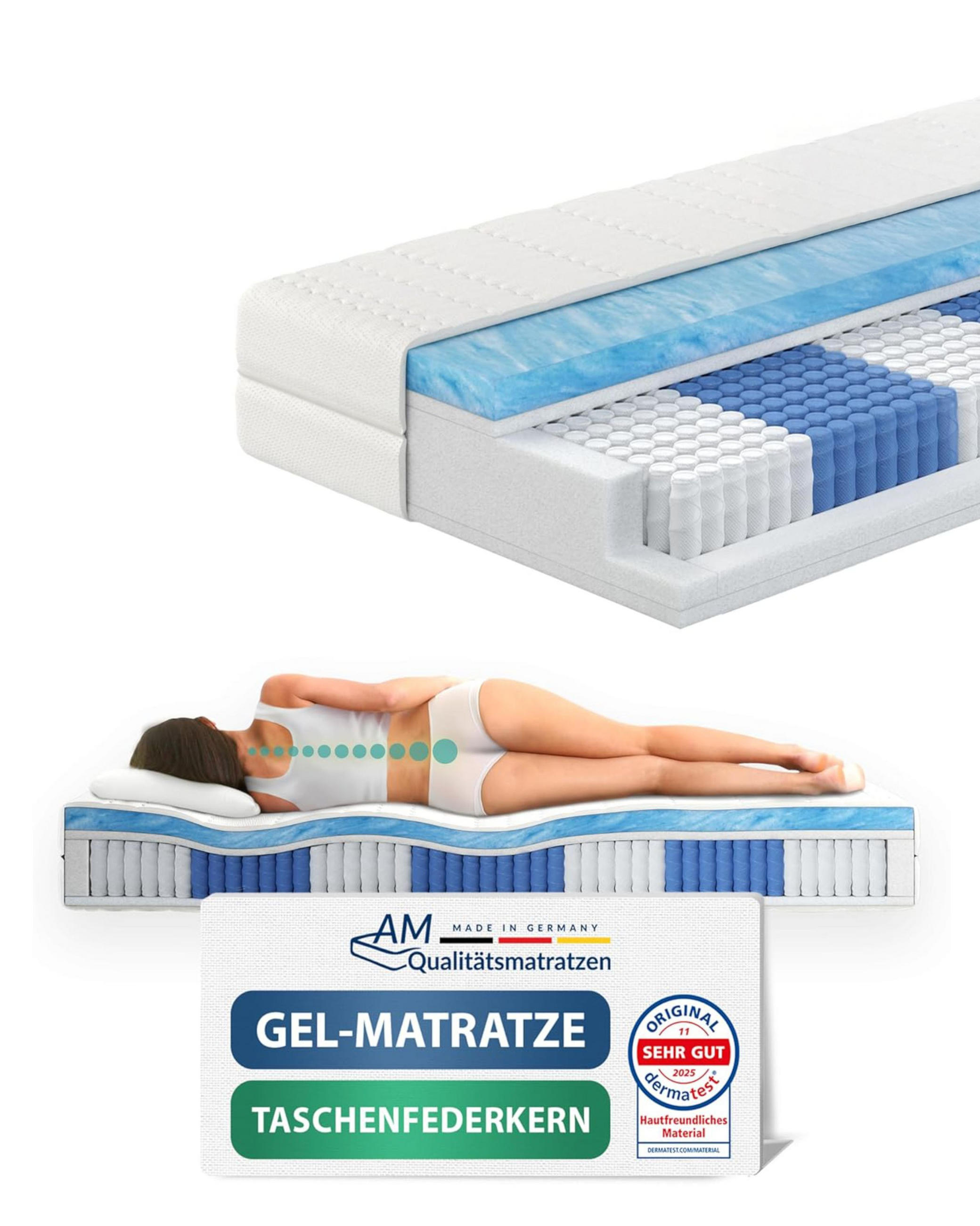 AM Qualitätsmatratzen GELOVÁ pružinová matrace s taštičkovými pružinami, 1000 pružin, 100/200 cm, H2 - výška 24 cm a potah Tencel