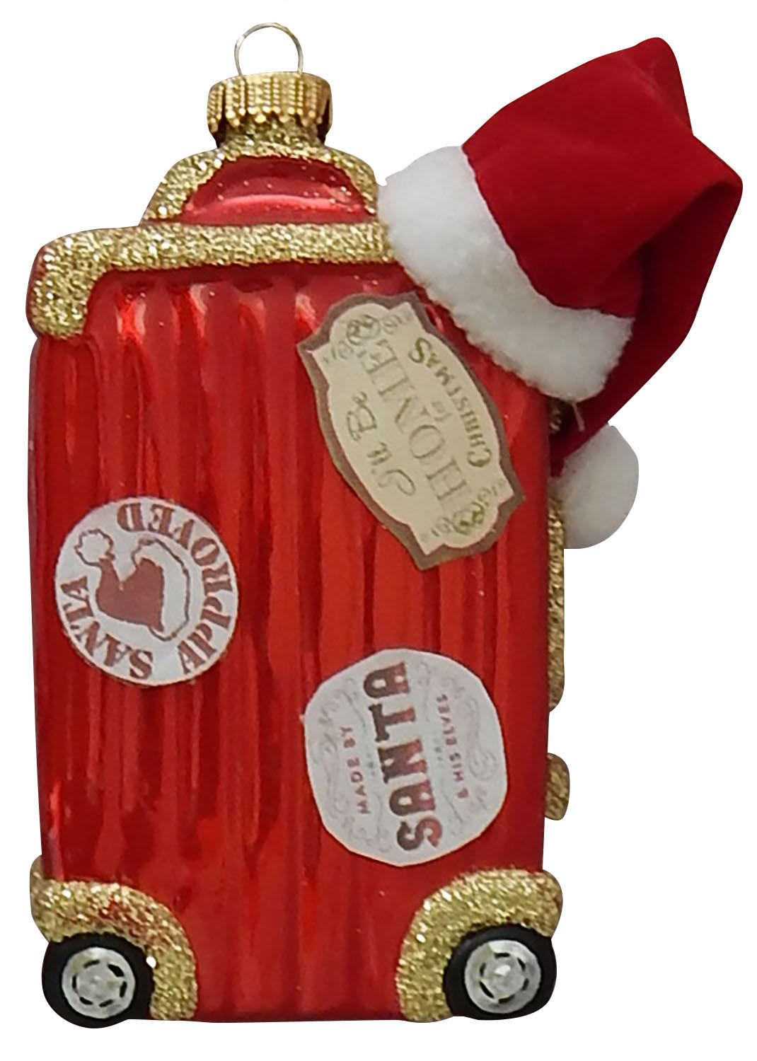 CHRISTBAUMSCHMUCK Santas Reisekoffer Rot 11cm (Glas / 1 Stk.) - Rot, Glas (8/11/5cm) - Krebs Glas Lauscha