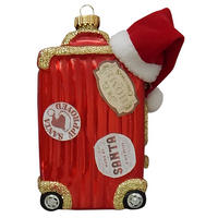 CHRISTBAUMSCHMUCK Santas Reisekoffer Rot 11cm (Glas / 1 Stk.) - Rot, Glas (8/11/5cm) - Krebs Glas Lauscha