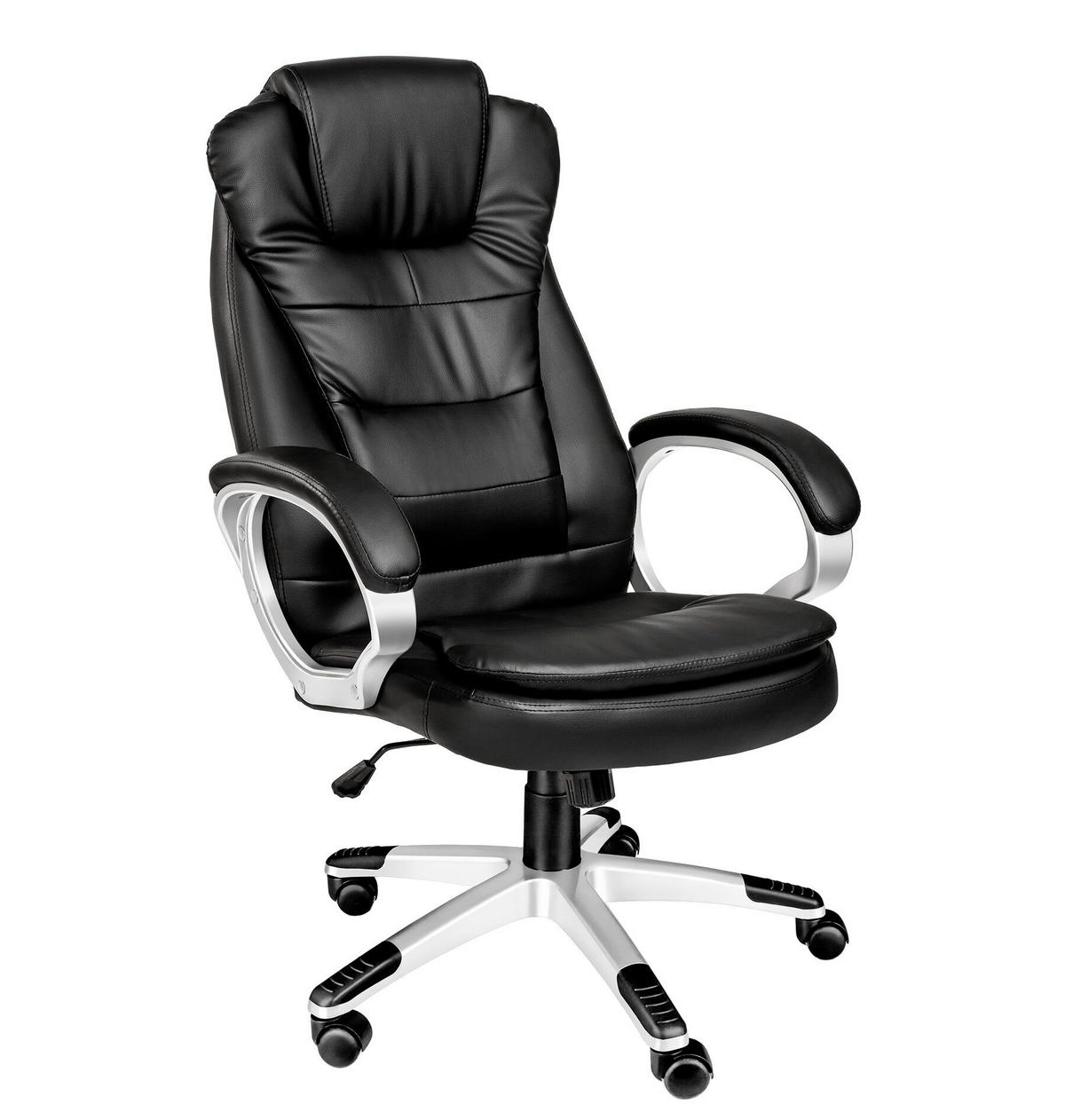 BÜROSTUHL Zulu,einstellbare Wippfunktion,schwarz - Schwarz, Leder (53/55/53cm) - tectake