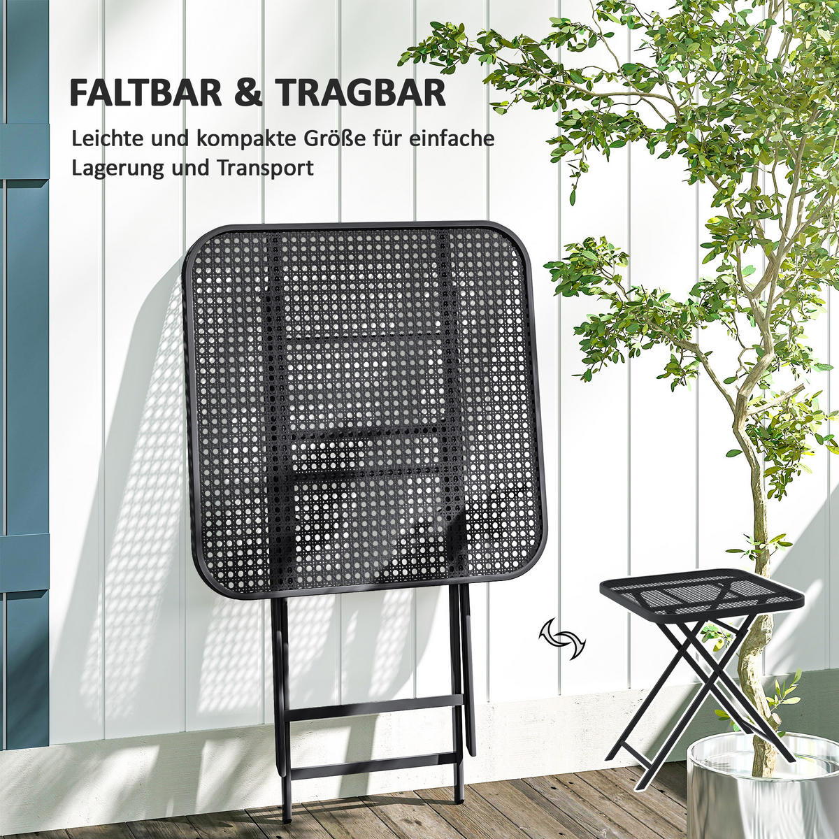 GARTENTISCH DE-07279 klappbar mit Ausschnitt-Design Schwarz - Schwarz, Metall (70/70/72cm) - ComfortXL