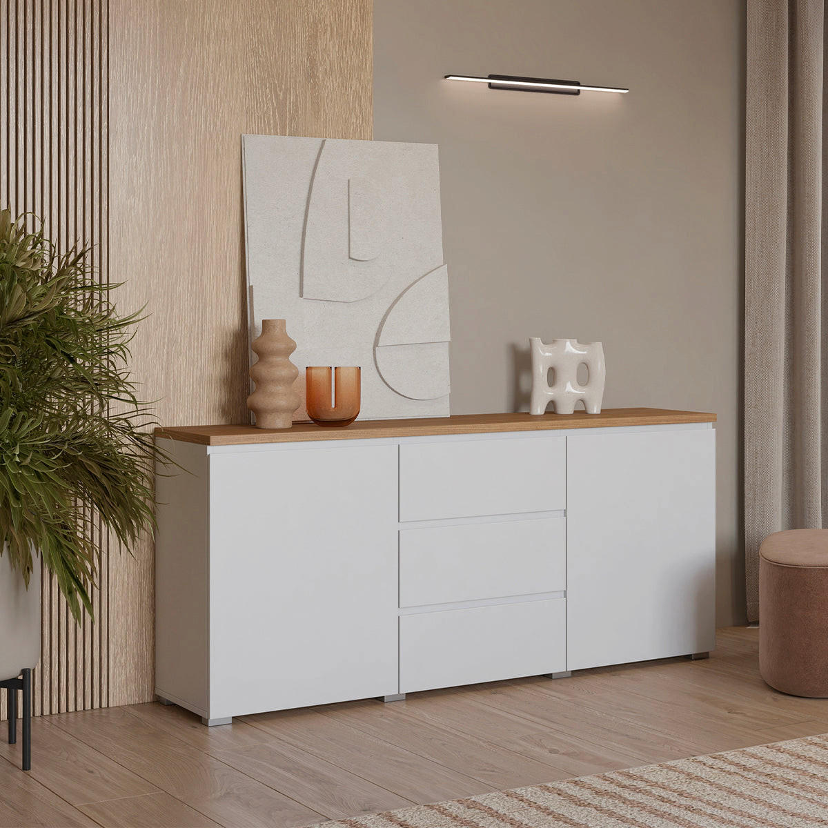 SIDEBOARD Liko Weiß und Holz - Weiß, Holzwerkstoff (150/67.9/34.5cm) - Petits-meubles