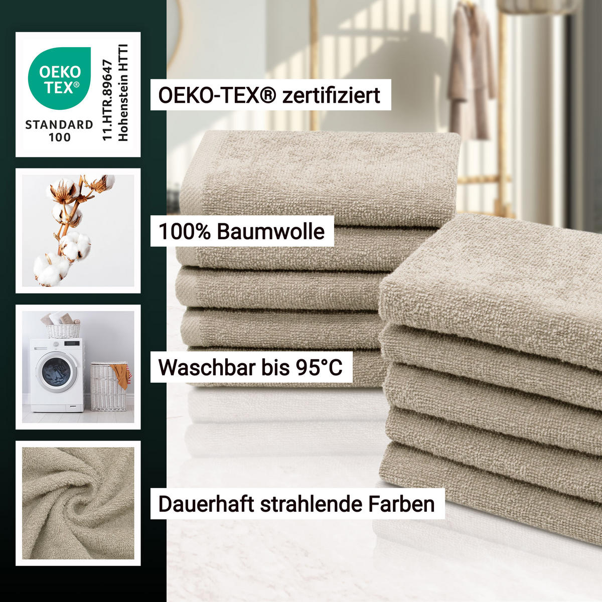 SEIFTÜCHER, 10er-Set, 30x30 cm, 100% Baumwolle, Braun - Cappuccino, Textil (30/30cm) - Zollner