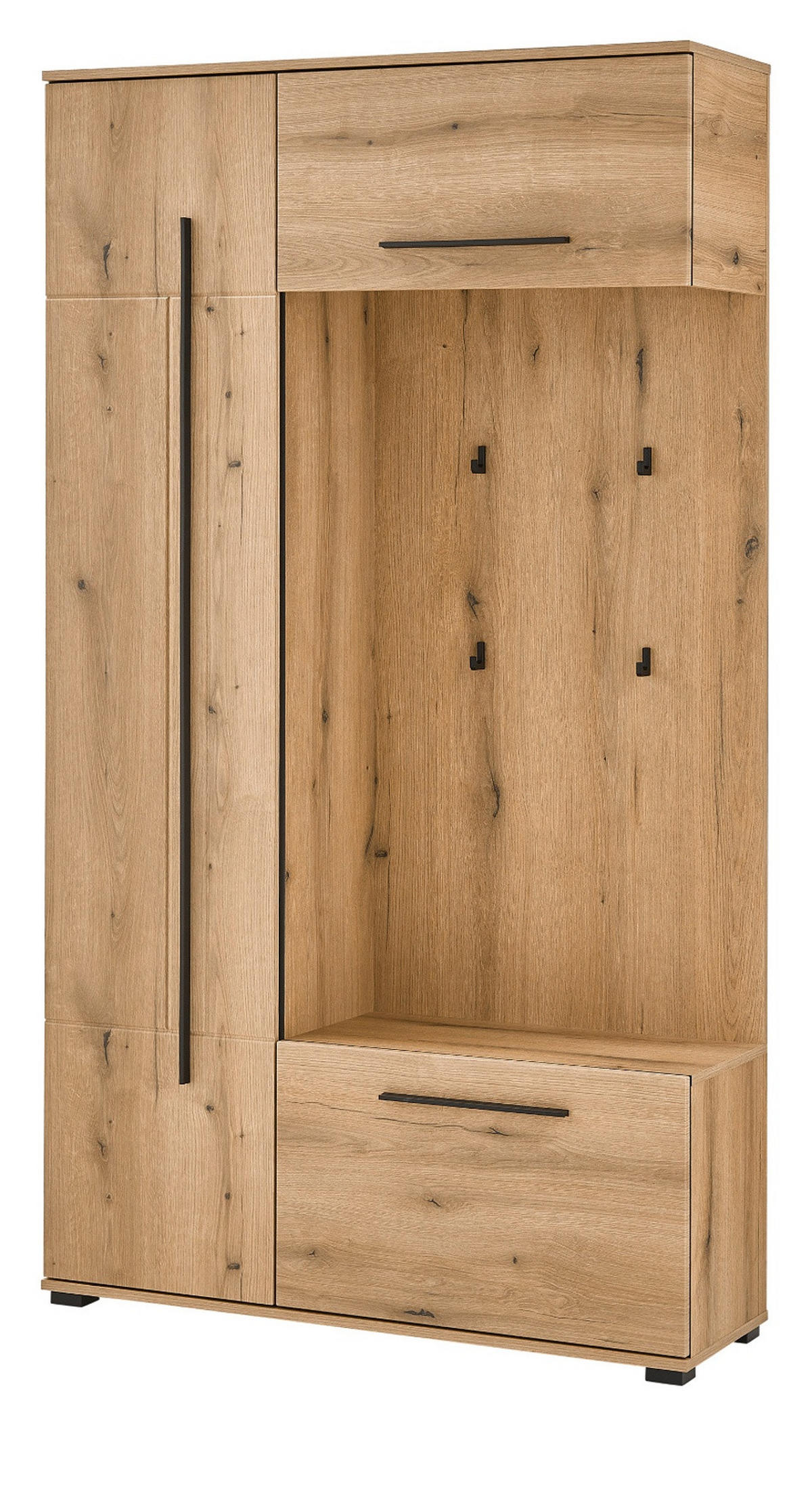 KOMPKATGARDEROBE Evoke Eiche 111 x 200 cm, Garderobe mit Soft-Close - Eichefarben/Schwarz, Holzwerkstoff/Kunststoff (111/200/37cm) - Furn.Design