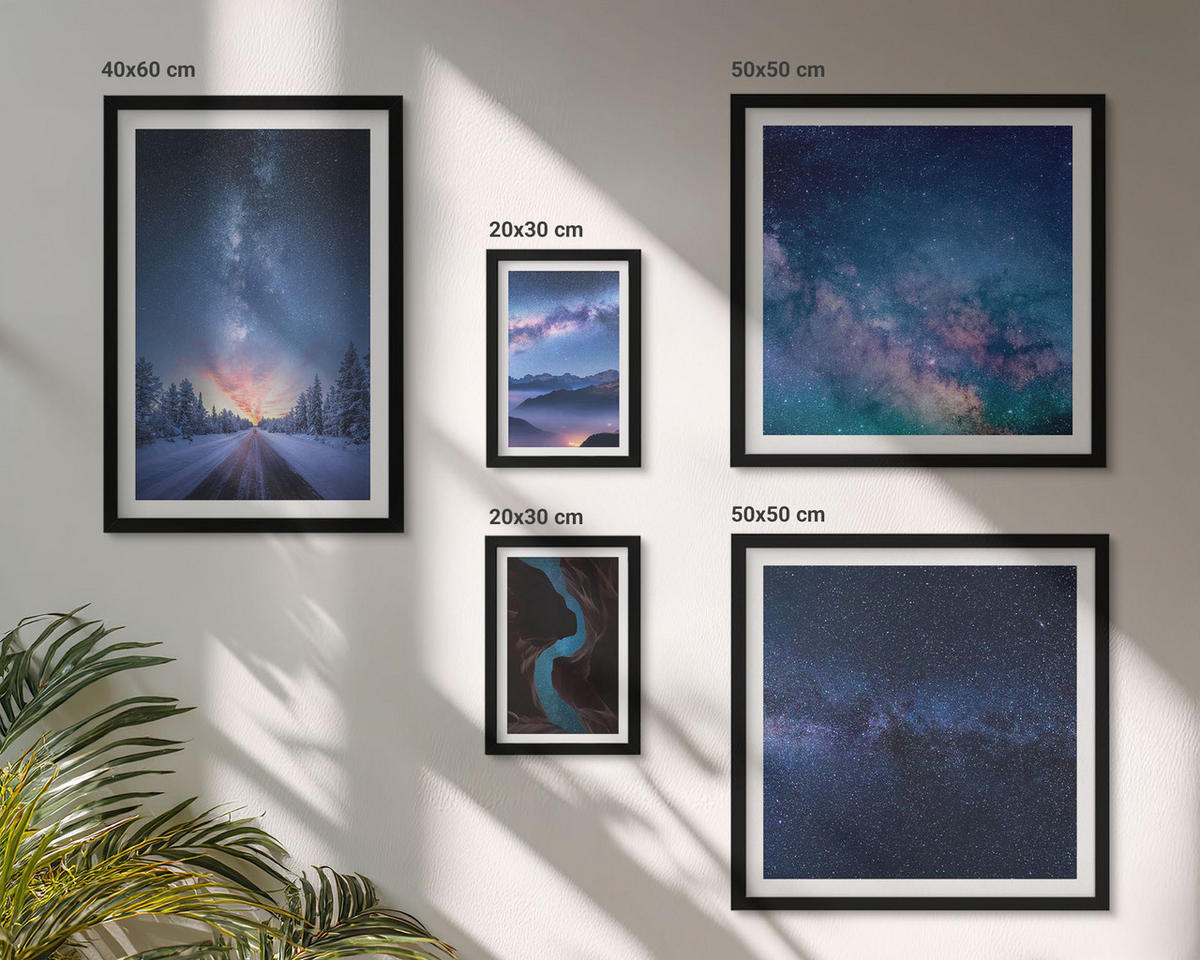 BILDER SET 5er Set - 50x50 cm & 20x30 cm & 40x60 cm Schwarzer Rahmen - Herbstliche Naturlandschaften - Schwarz, Kunststoff (40/60cm) - TULUP