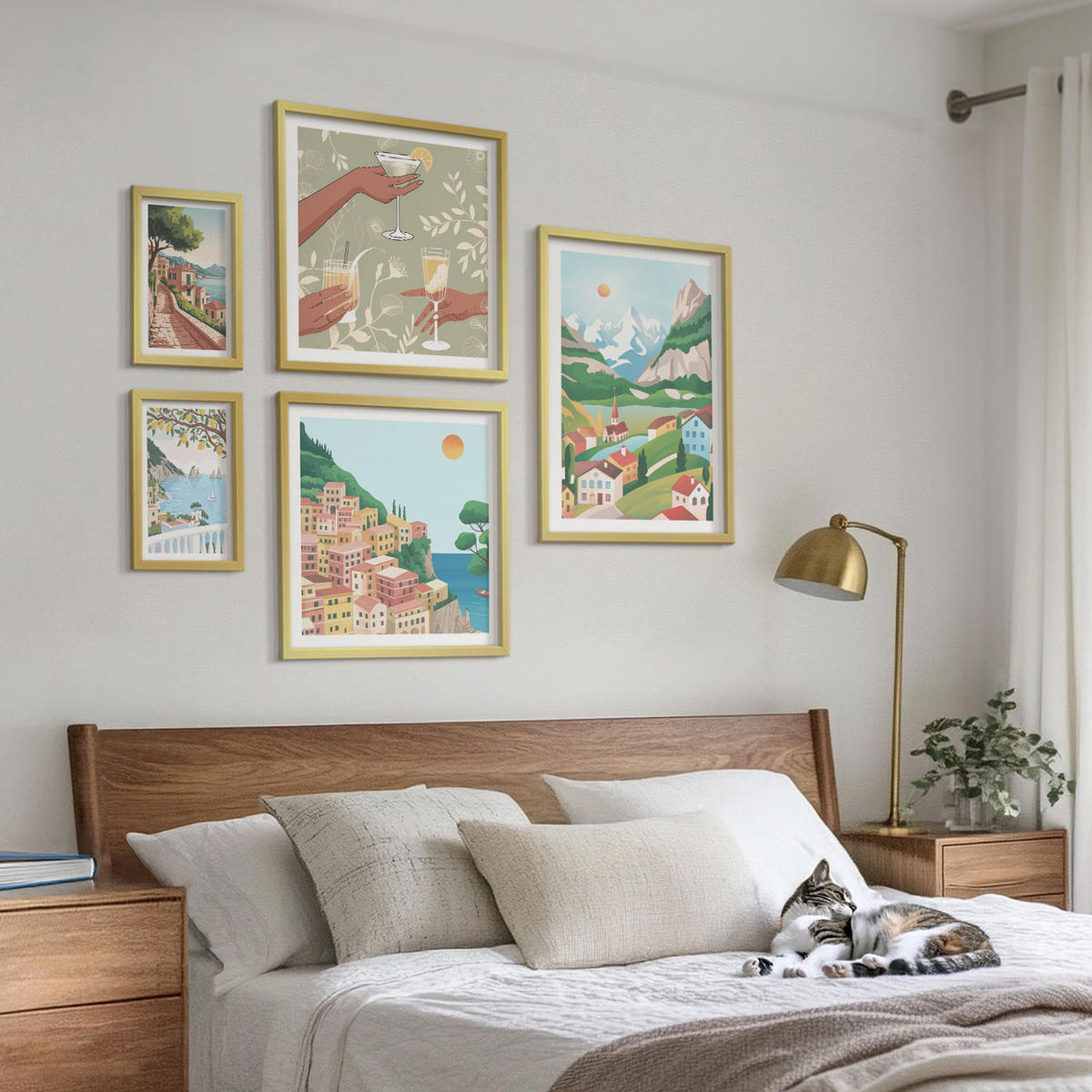 WANDBILDER 5er Set - 50x50 cm & 20x30 cm & 40x60 cm Goldrahmen - Meereslandschaften, Zitrusfrüchte - Goldfarben, Kunststoff (40/60cm) - ArtPrintCave