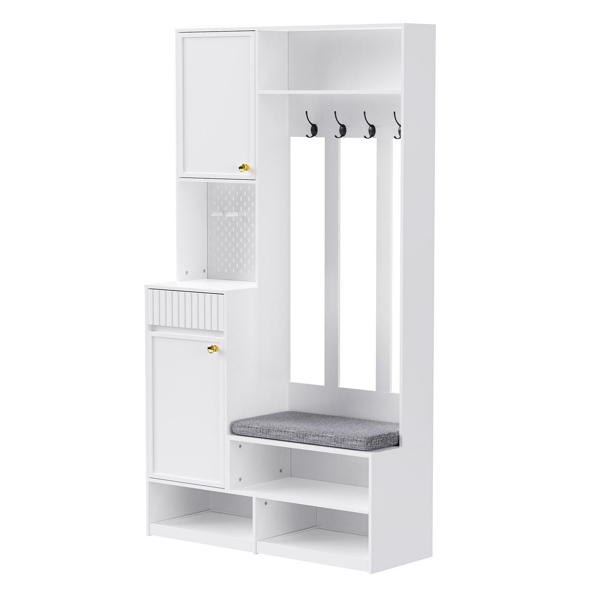 GARDEROBENSET 35/100/180 cm mit Sitzbank, 4 Haken, Schubladen und Schrank aus MDF, Weiß - Weiß, Holzwerkstoff (100/180/35cm) - Redom