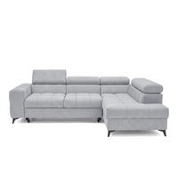 ECKSOFA PUDDING S Rechts mit Schlaffunktion 125x195 Velours Hellgrau - Hellgrau/Schwarz, Holz/Textil (275/177cm) - Muffo