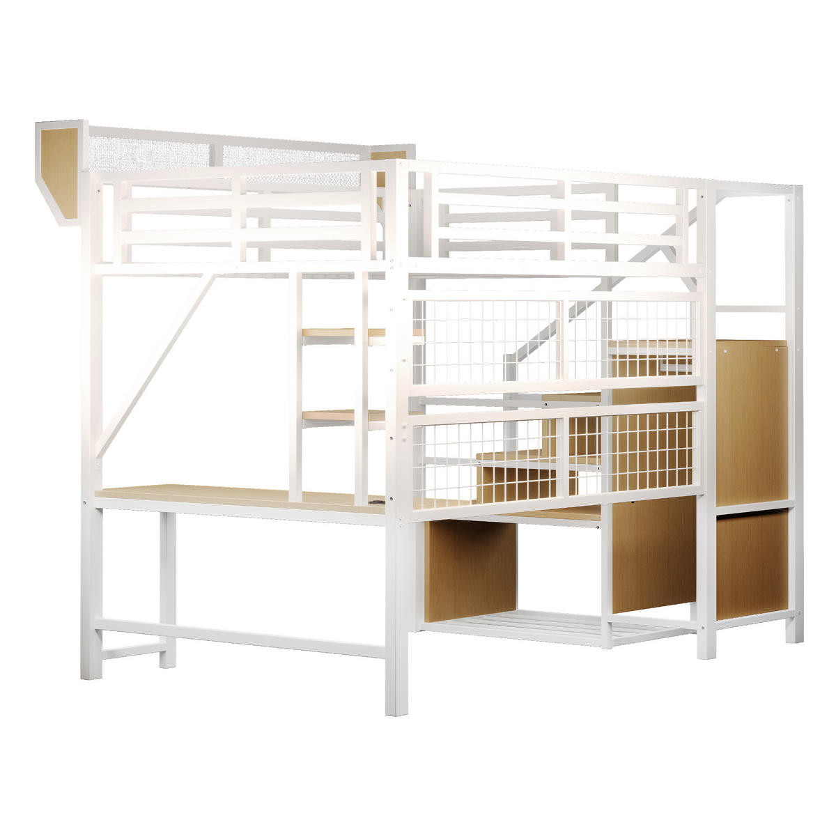 HOCHBETT 140/200 cm DE-01535, in Weiß, mit Schreibtisch, LED-Beleuchtung und Steckdose - Weiß, Metall (140/200cm) - ComfortXL