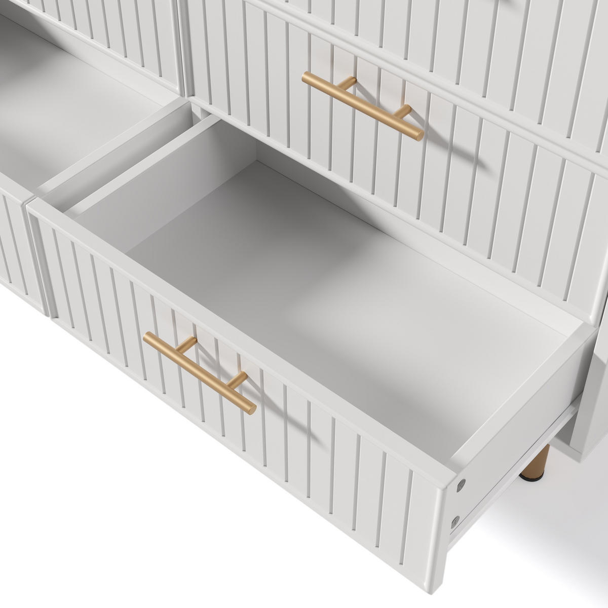 KOMMODE in Weiß Sideboard mit 6 Schubladen für Wohnzimmer und Schlafzimmer, B120/T40/H75 cm - Goldfarben/Weiß, Holzwerkstoff/Metall (120/75/40cm) - STILVORA
