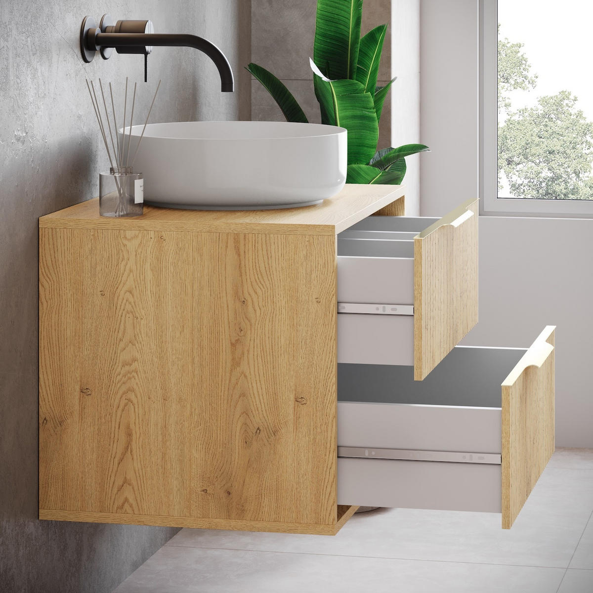 WASCHBECKENUNTERSCHRANK Rimini 2 Schubladen Eiche - 60 x 46 x 46 cm - Eichefarben, Holz (60/46/46cm) - Badplaats