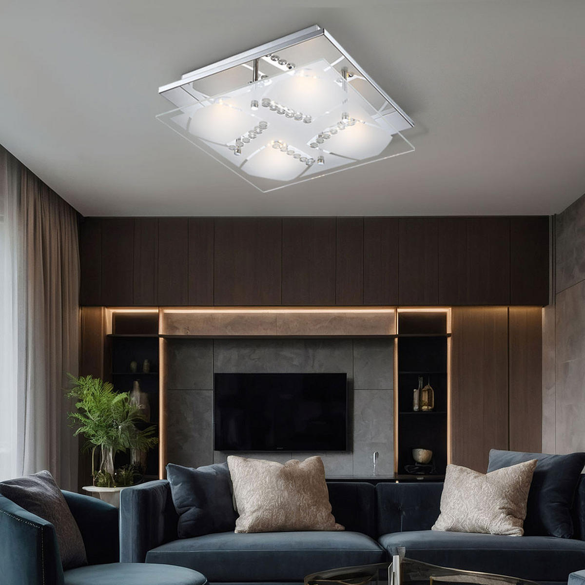 LED DECKENLEUCHTE Kristalloptik Silber Chrom - Silberfarben, Glas (30/30/8.4cm) - Globo Lighting