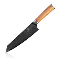 KOCHMESSER mit Klinge aus Damaststahl und ergonomischem Olivenholz-Griff - Hellbraun/Silberfarben, Holz/Metall (33cm) - Küchenkompane