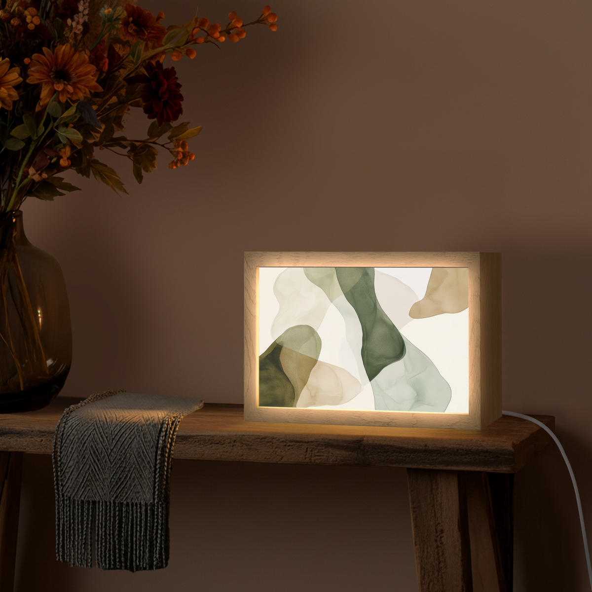 STOLNÍ LAMPA Japandi - Abstraktní - Zelená 30x20 cm - barva buku, kompozitní dřevo (8/30/20cm) - OnlyWow