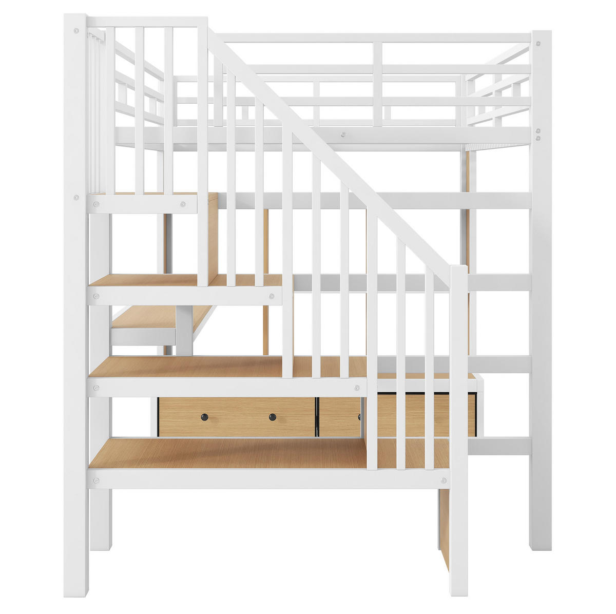 HOCHBETT 140/200 cm Weiß mit Schreibtisch, Regalen und LED - Weiß, Metall (140/200cm) - MIVRAY