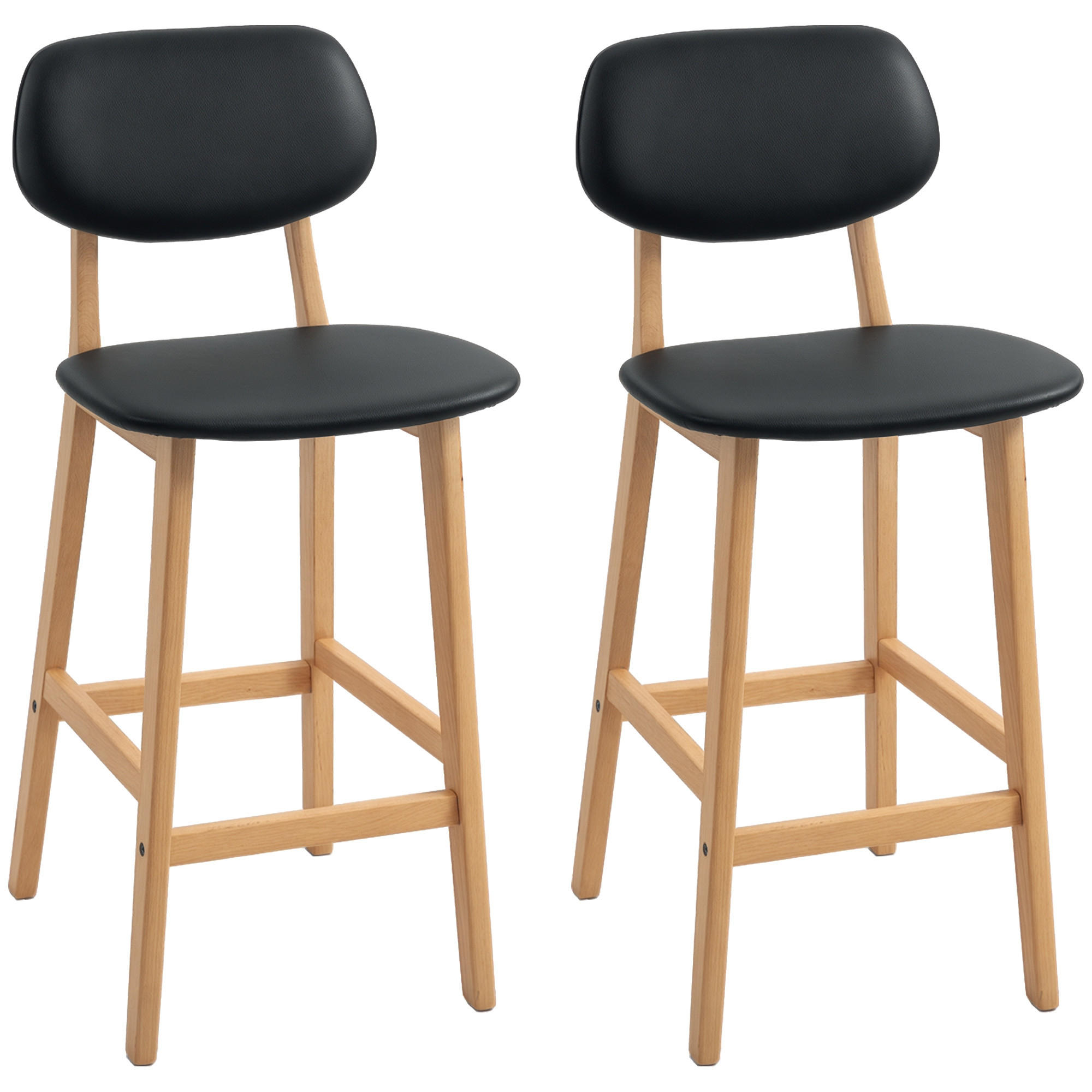 BARHOCKER 2er-Set DE-14741 mit Rückenlehne & Holzbeinen Schwarz - Schwarz, Holzwerkstoff (47/92/42cm) - ComfortXL