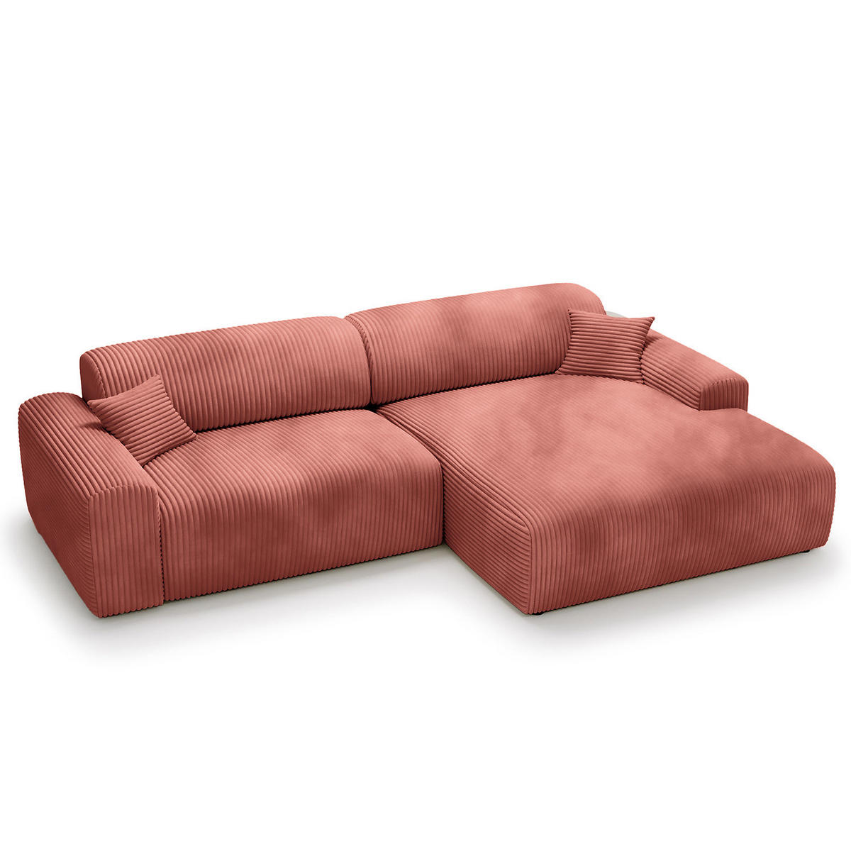 ECKSOFA mit Longchair - Cord - Schwarz/Altrosa, Kunststoff/Textil (284/178cm) - home24