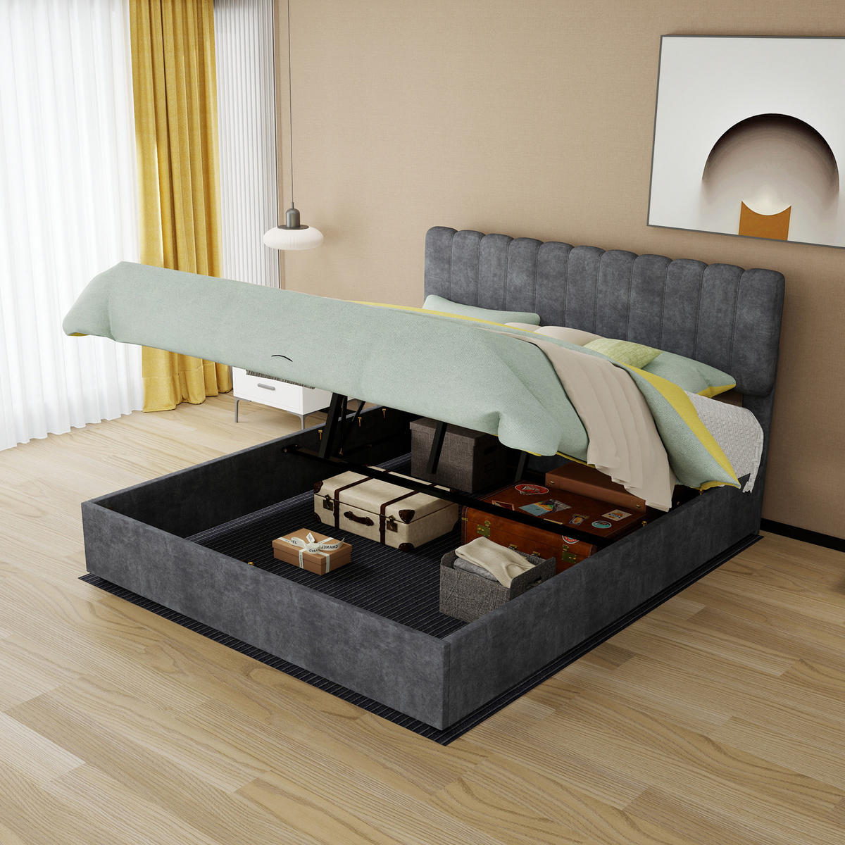 POLSTERBETT 160/200 cm in Grau mit gepolstertem Kopfteil und Holzrahmen in modernem Design - Grau, Holzwerkstoff/Textil (160/200cm) - STILVORA