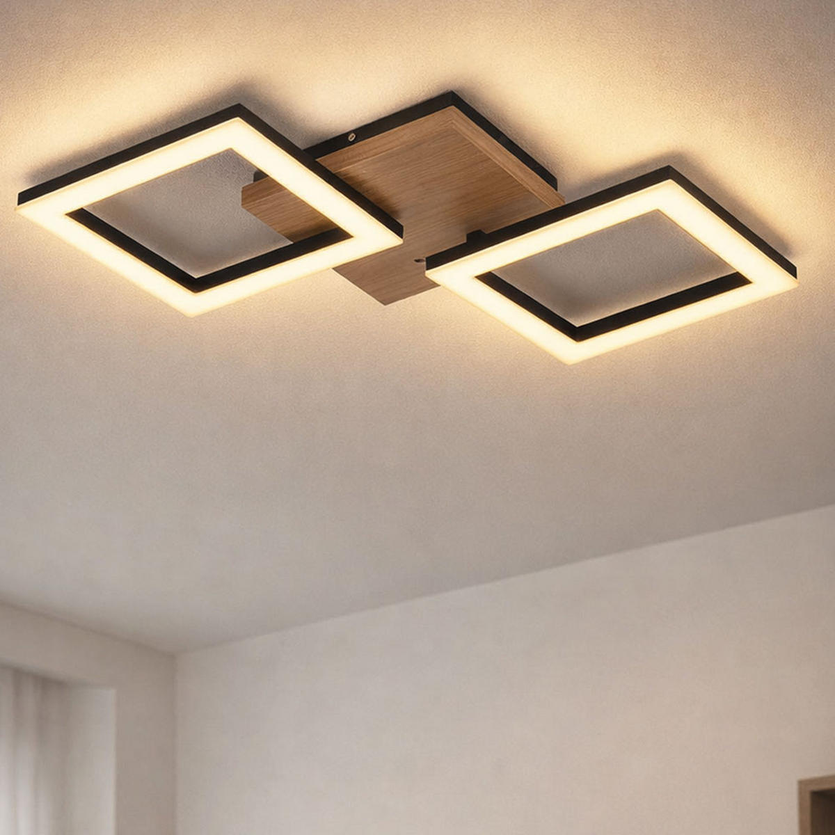 LED DECKENLEUCHTE KERRY Holzoptik Braun - Braun, Holz (46/22.5/7cm) - Globo Lighting