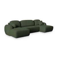 WOHNLANDSCHAFT SAVONA N Grün Boucle-Stoff mit Schlaffunktion - Grün, Holz (320/90/148cm) - MASSENO