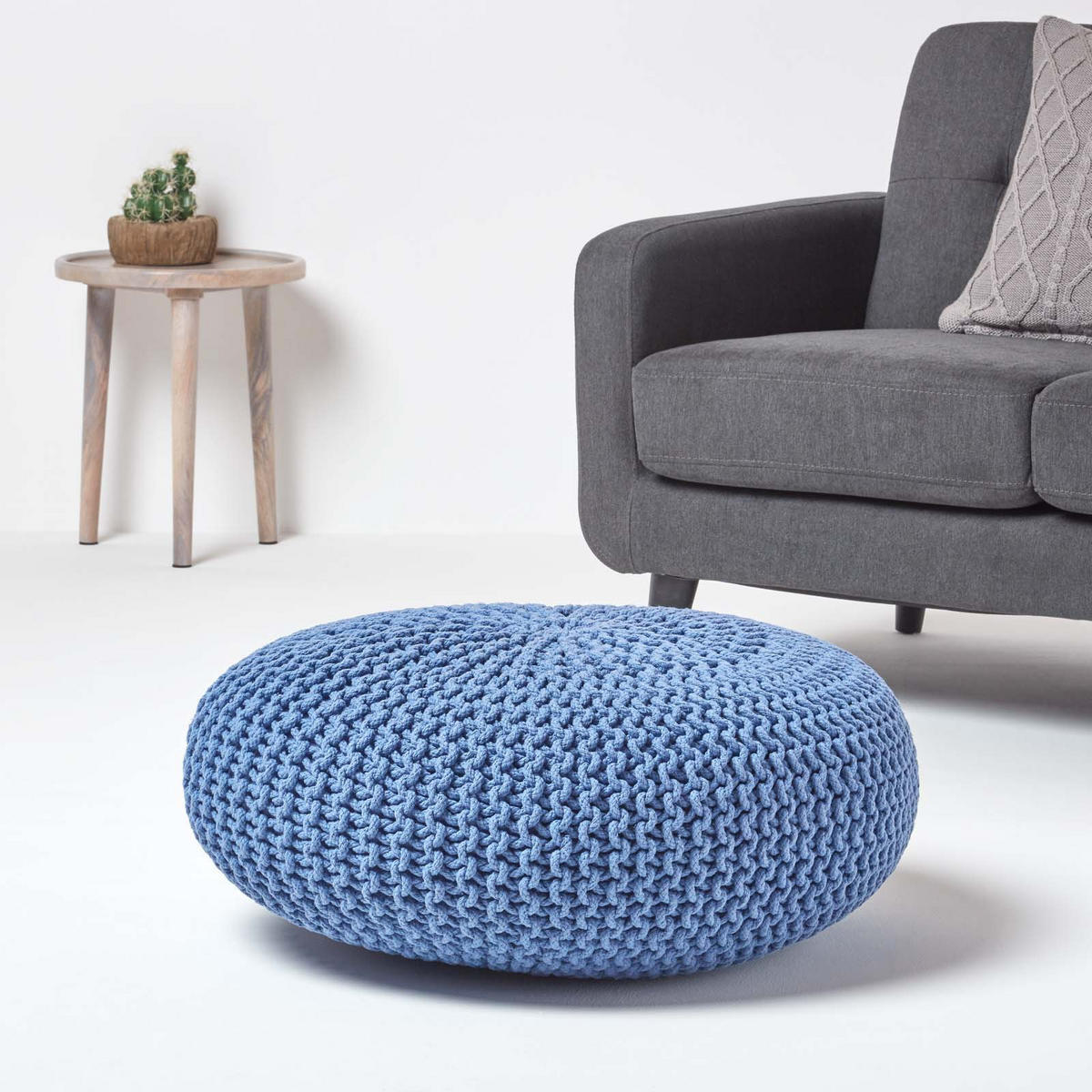 STRICK-POUF blau, Bodenkissen rund 70/70/23 cm - Blau, Textil (70/23/70cm) - Homescapes