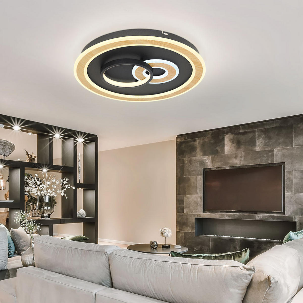 LED DECKENLEUCHTE Chessy Schwarz Holzoptik - Schwarz, Metall (50/50/7cm) - Globo Lighting