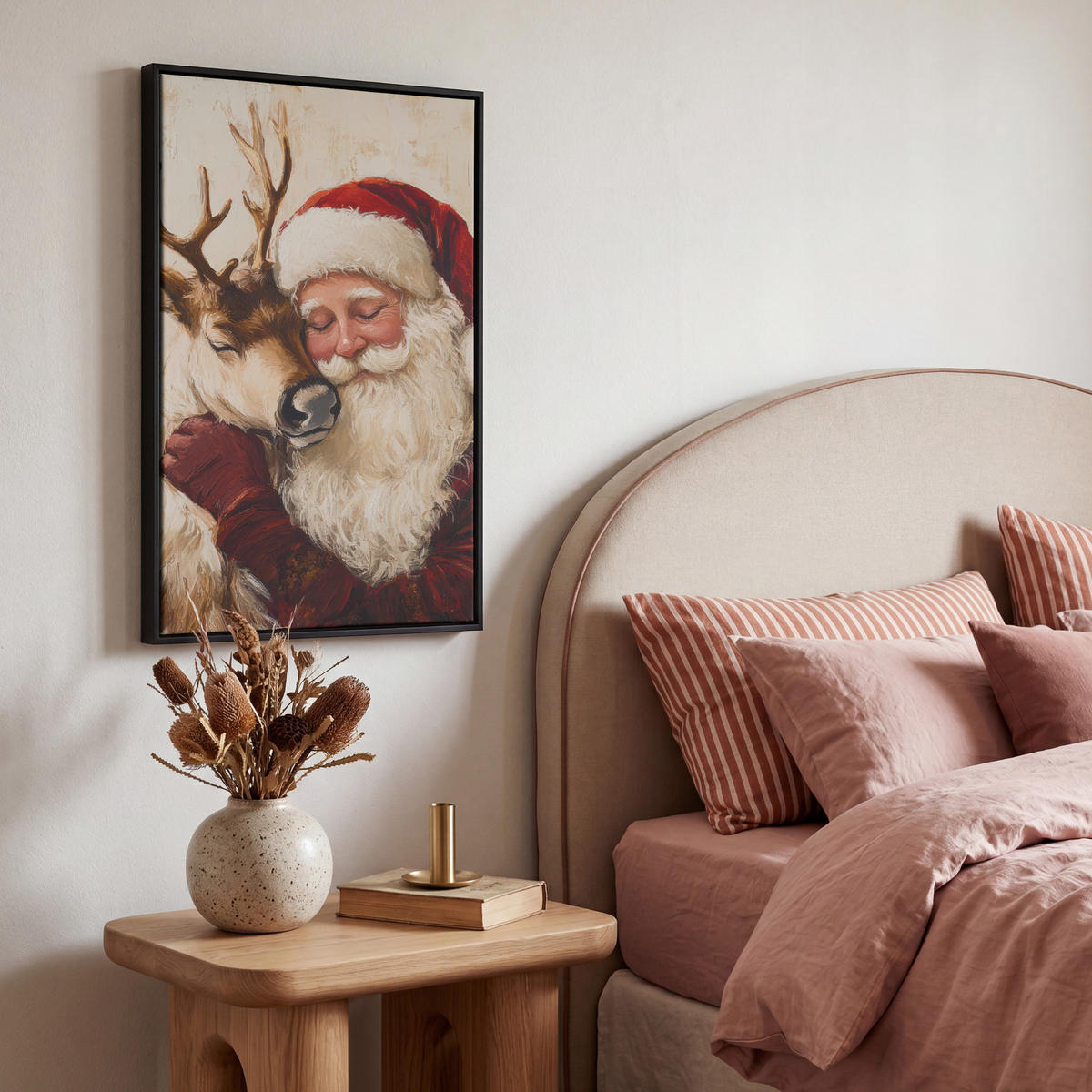 LEINWAND Bilder mit Rahmen - Weihnachtsmann - Rentier - Weihnachten - 40x60 - Rotbraun, Textil (40/60cm) - MuchoWow