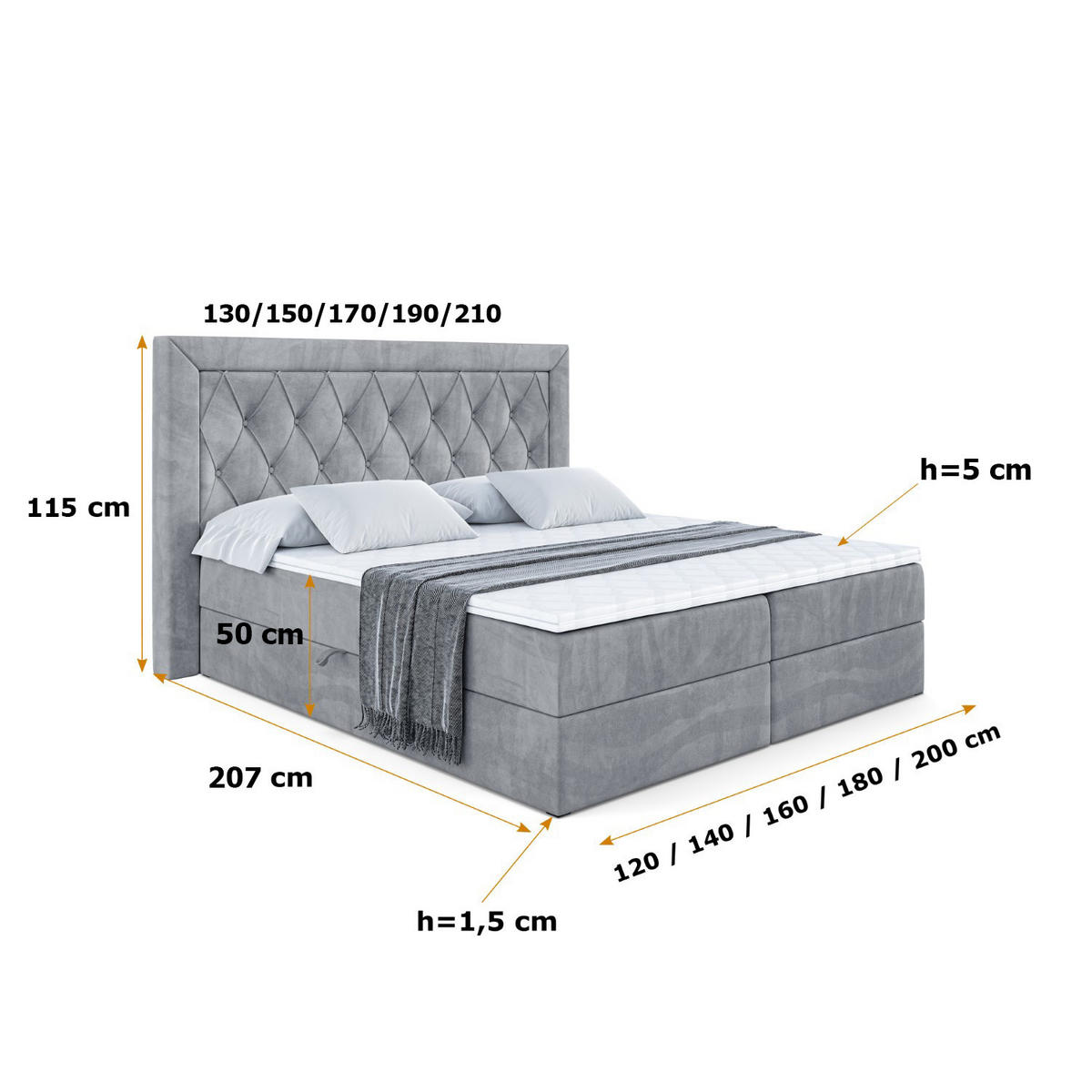BOXBETT mit H3-Matratze und Lattenrost - NOEL - 180x200 Grau - Grau, Holzwerkstoff (180/200cm) - ALTDECOR