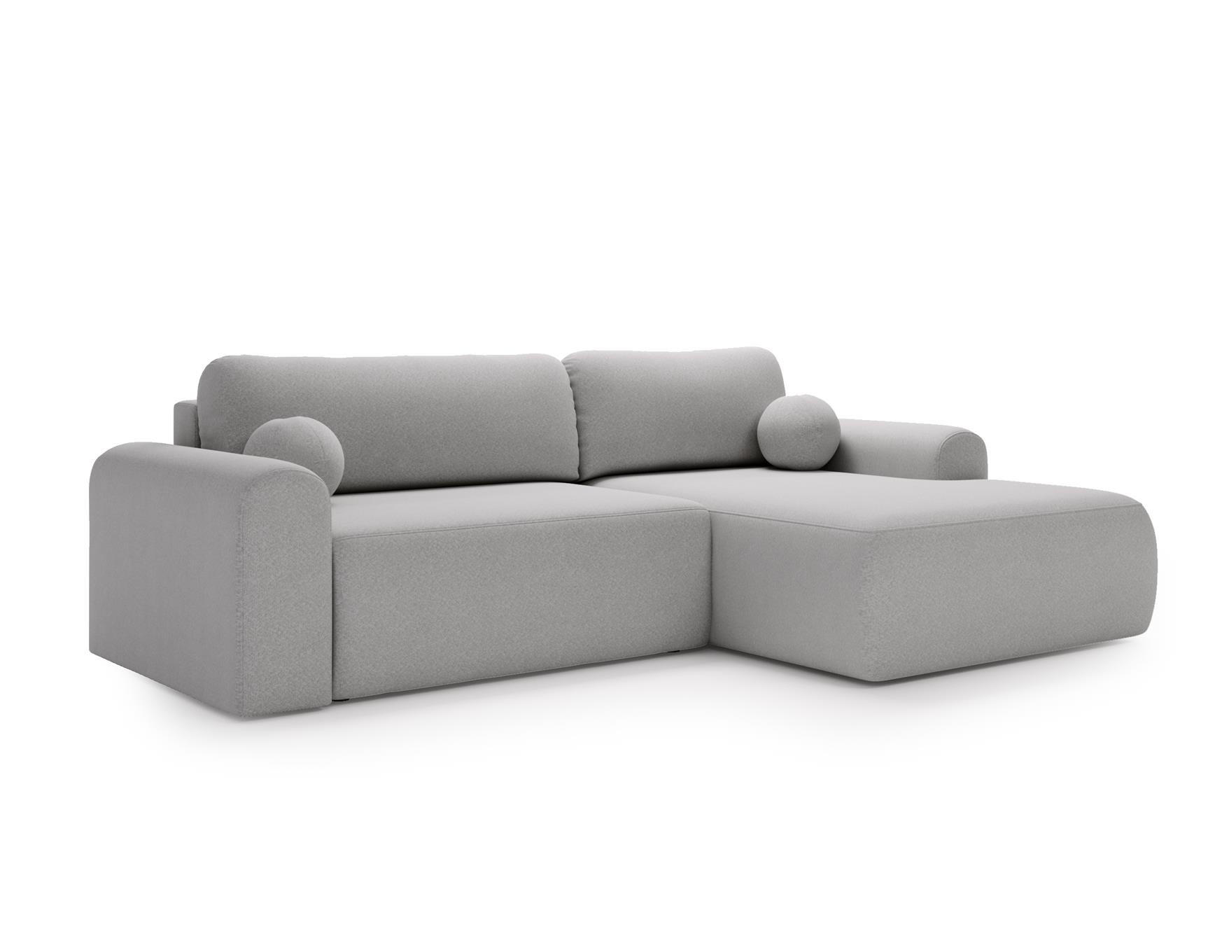ECKSOFA Aurora Hellgrau, mit Schlaffunktion in Lambi Stoff, rechte seite - Hellgrau, Holzwerkstoff/Textil (257/177cm) - Bettso