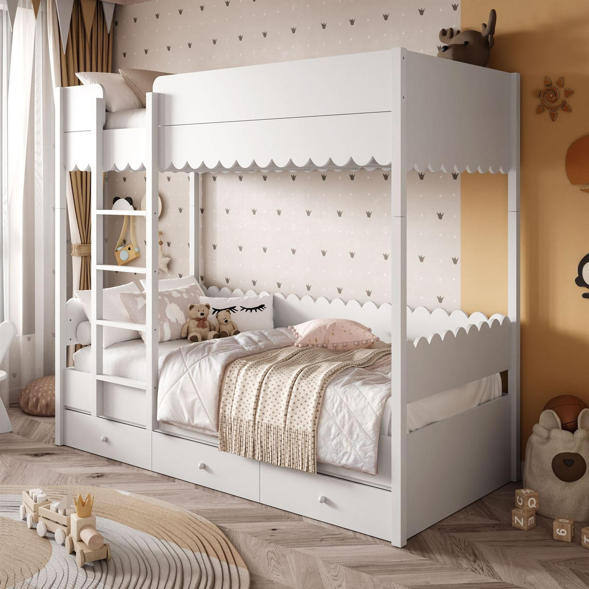 KINDERBETT BABUSHKA – Etagenbett 90x200 cm, ohne Matratze, Weiß - Weiß, Holzwerkstoff - Lookway
