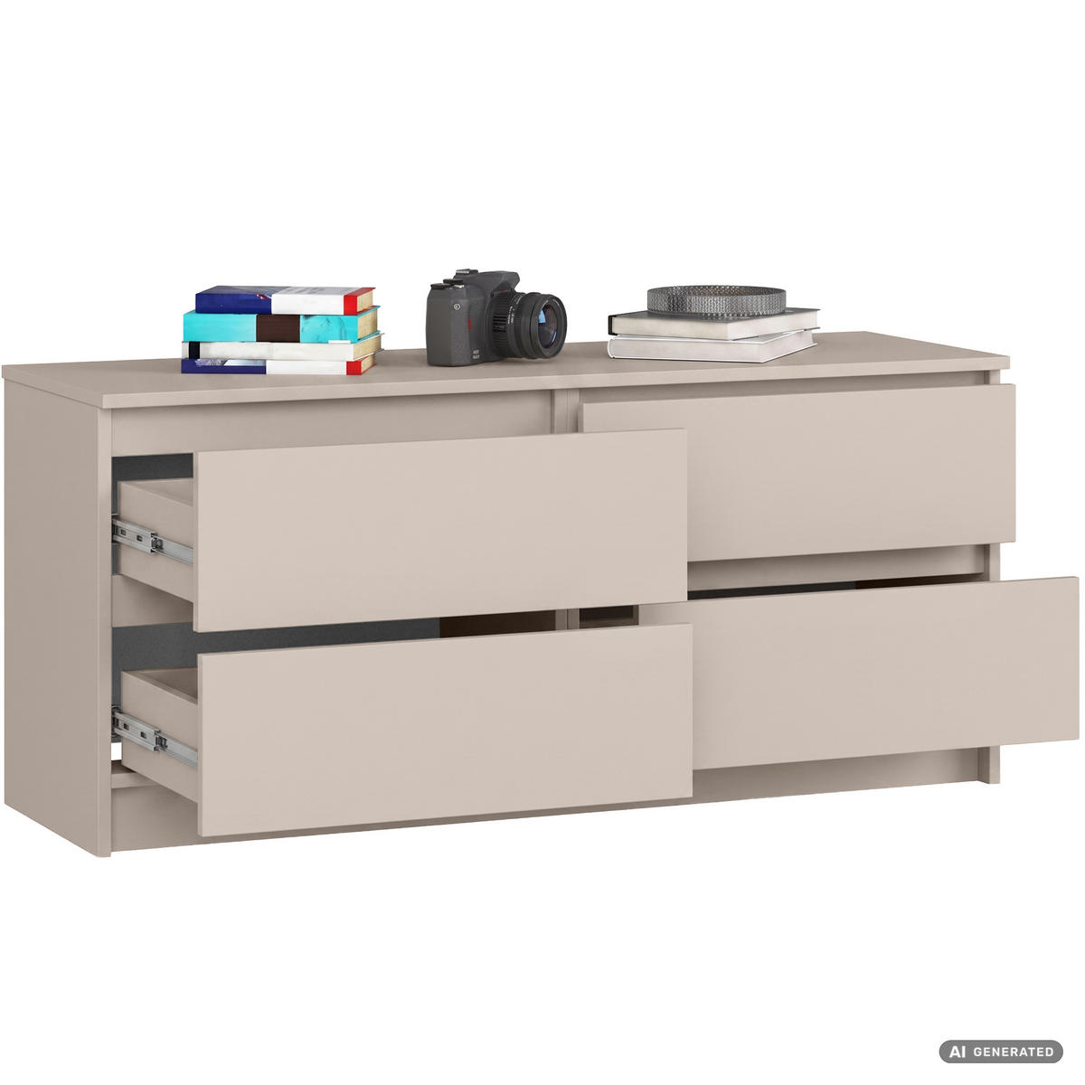 KOMMODE K120 Kaschmir 120 cm 4 Schubladen Farbe Kaschmir B120xH55xT40 cm - Beige, Holzwerkstoff (120/55/40cm) - Akord