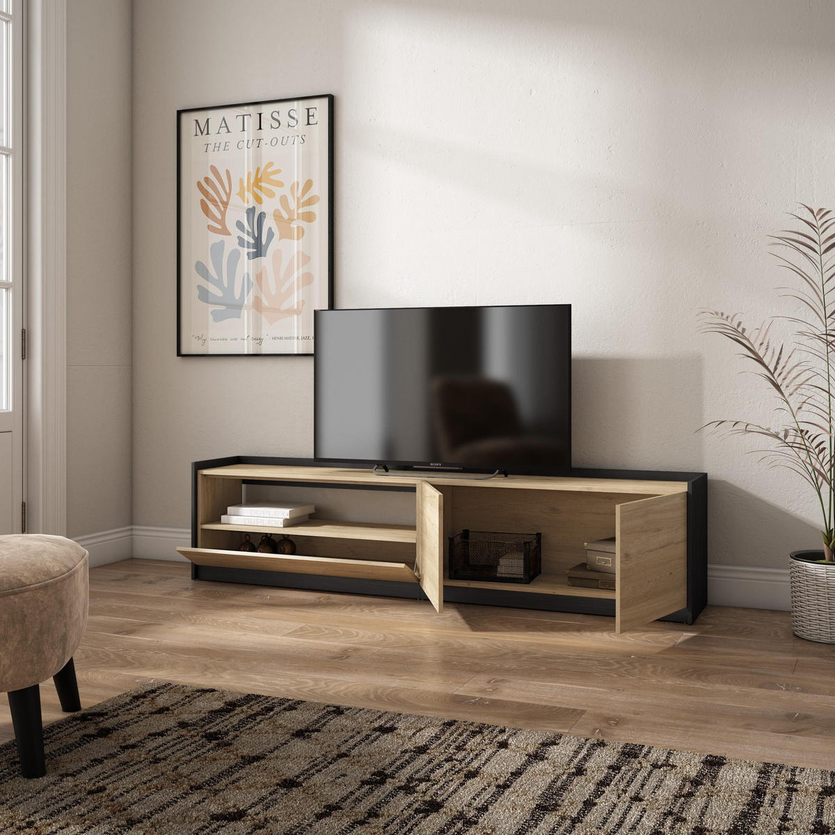 TV-SCHRANK, Lowboard, Eiche Schwarz, 207/37/50cm - Eichefarben, Holzwerkstoff (207/50/37cm) - Skraut Home