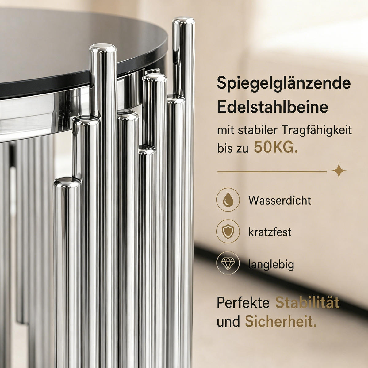 BEISTELLTISCH Schwarz-Silber 45/45/55 cm - Schwarz, Metall (45/45/55cm) - PANGIVO
