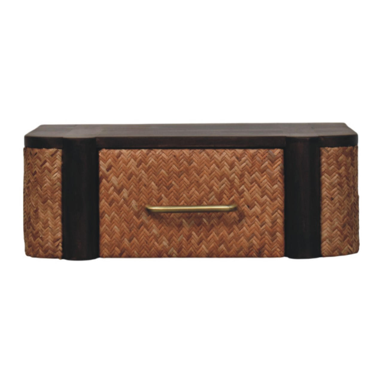 NACHTKASTEN Rattan Geschwungen Wandmontiert, 1 Schublade, Braun - Hellbraun/Messingfarben, Holz/Metall (50/18/32cm) - Artisan Furniture