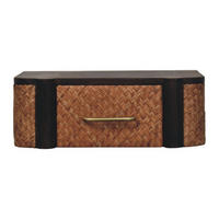 NACHTKASTEN Rattan Geschwungen Wandmontiert, 1 Schublade, Braun - Hellbraun/Messingfarben, Holz/Metall (50/18/32cm) - Artisan Furniture