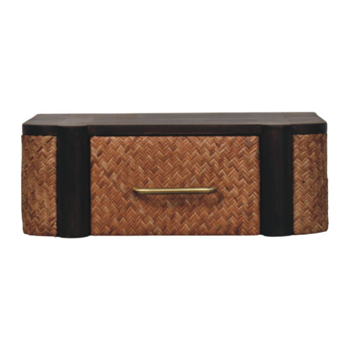 NACHTKASTEN Rattan Geschwungen Wandmontiert, 1 Schublade, Braun - Hellbraun/Messingfarben, Holz/Metall (50/18/32cm) - Artisan Furniture