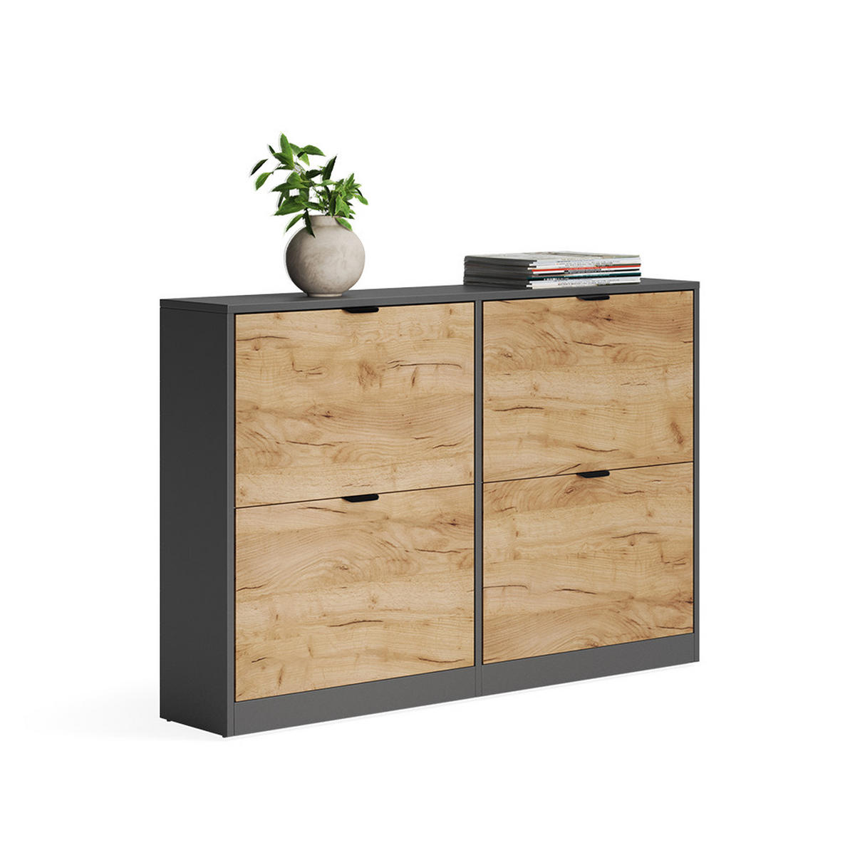 SCHUHKIPPER Gizmo, Goldkraft Eiche/Anthrazit, 115 x 77.6 cm mit 2x2 Fächern - Honigeiche/Anthrazit, Holzwerkstoff (115/77.6/22cm) - Vicco
