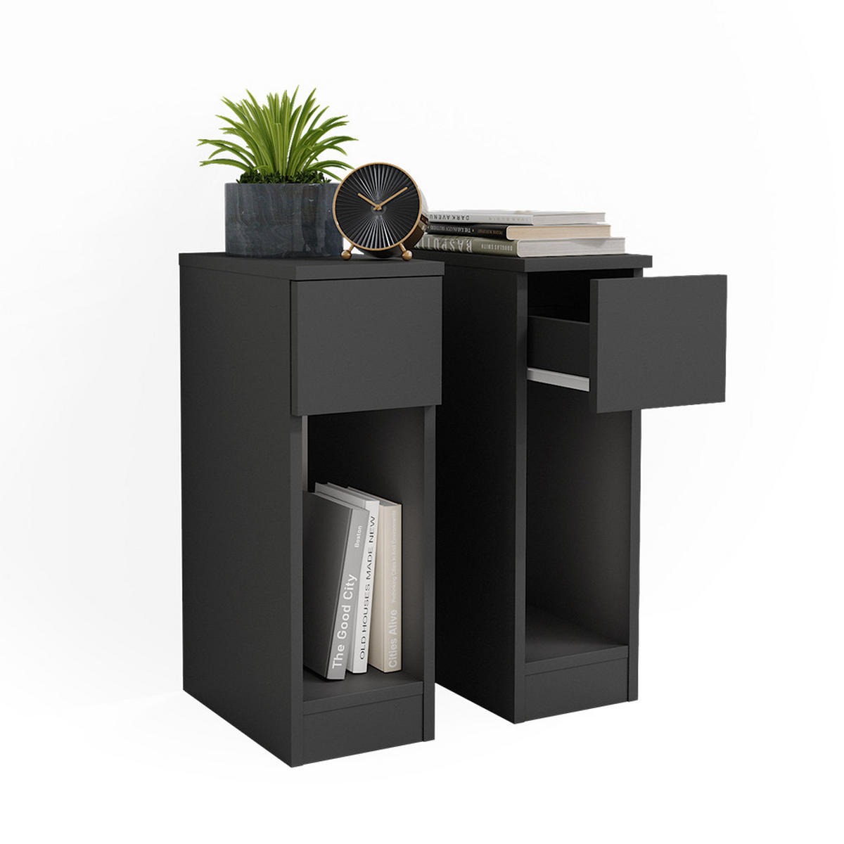 NACHTTISCH Enton Schwarz 20 x 59.5 cm 2er Set - Schwarz, Holzwerkstoff (20/59.5/35cm) - Vicco