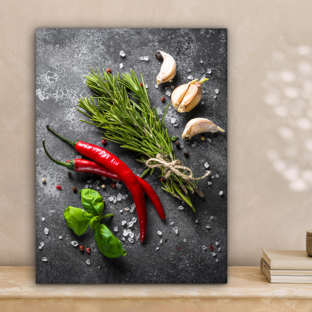 LEINWANDBILD Pfeffer - Kräuter - Gewürze - Beton 30x40 cm - Dunkelgrau, Textil (30/40cm) - MuchoWow