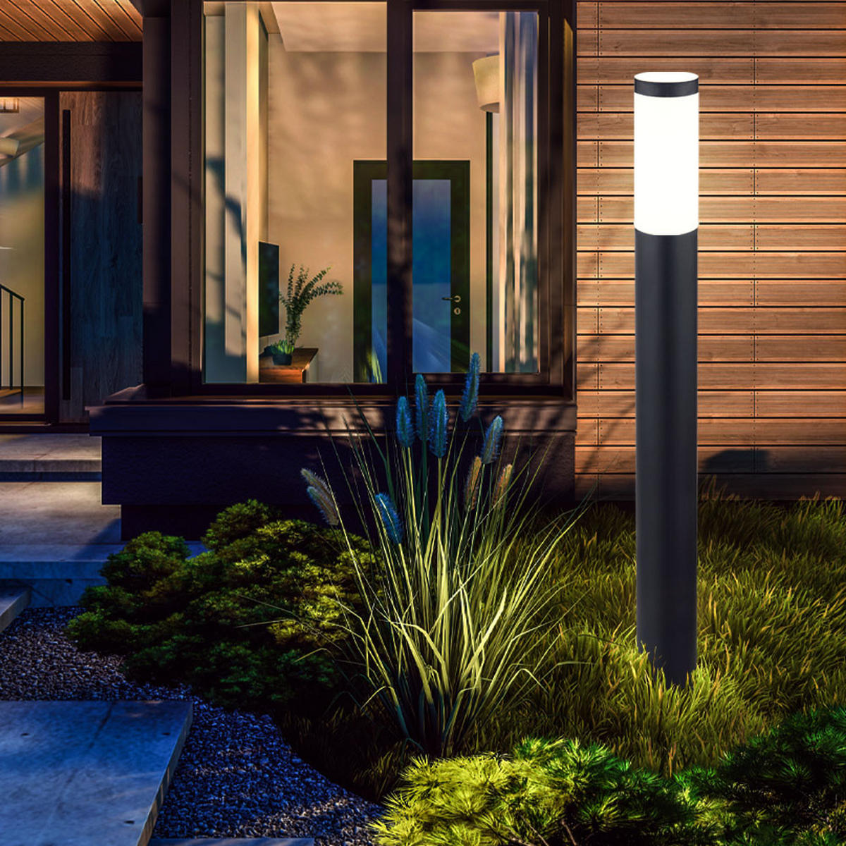 LED STEHLEUCHTE Edelstahl Anthrazit - Anthrazit, Metall (7.6/7.6/80cm)