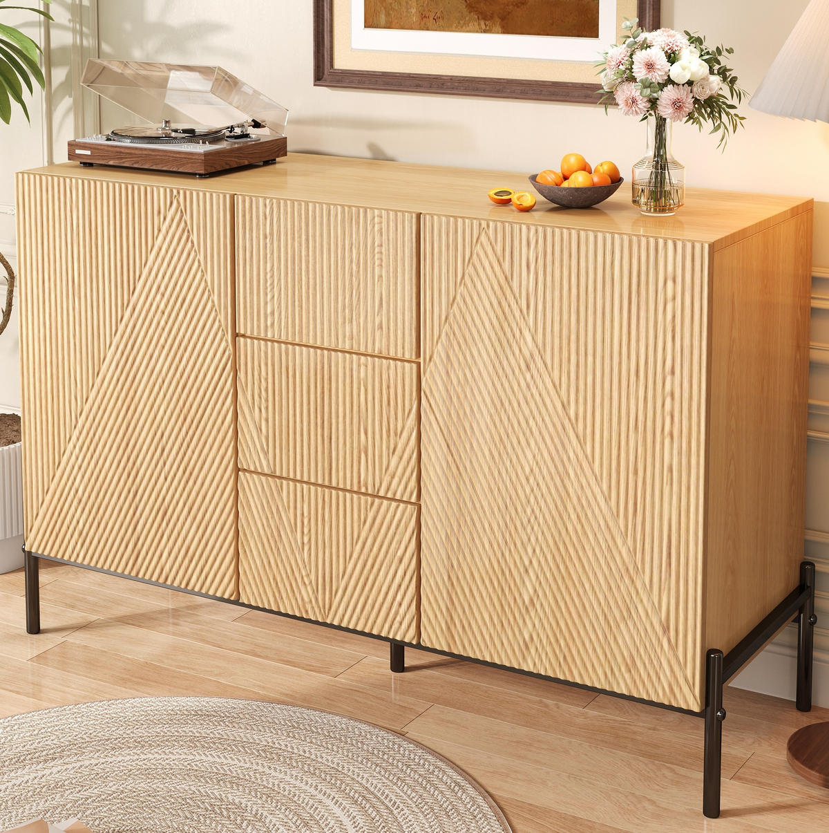 SIDEBOARD 115,5/40/76 cm Natur aus MDF mit Türen und Schubladen - Naturfarben, Holzwerkstoff (115.5/76/40cm) - OKWISH