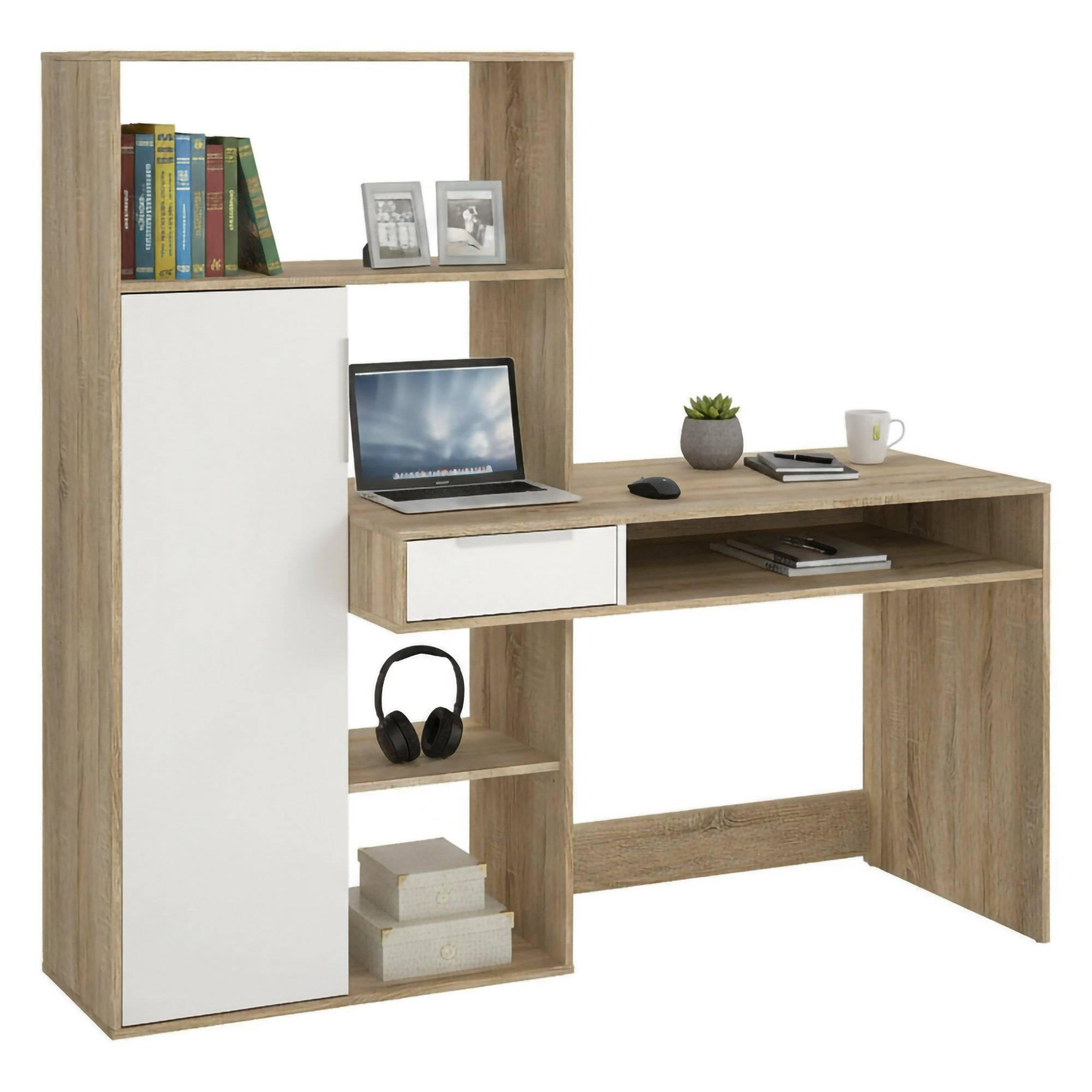 SCHREIBTISCH Eiche, Weiß 60.35/162.8/155.4 cm - Braun, Holzwerkstoff (60/163/155cm) - DMORA