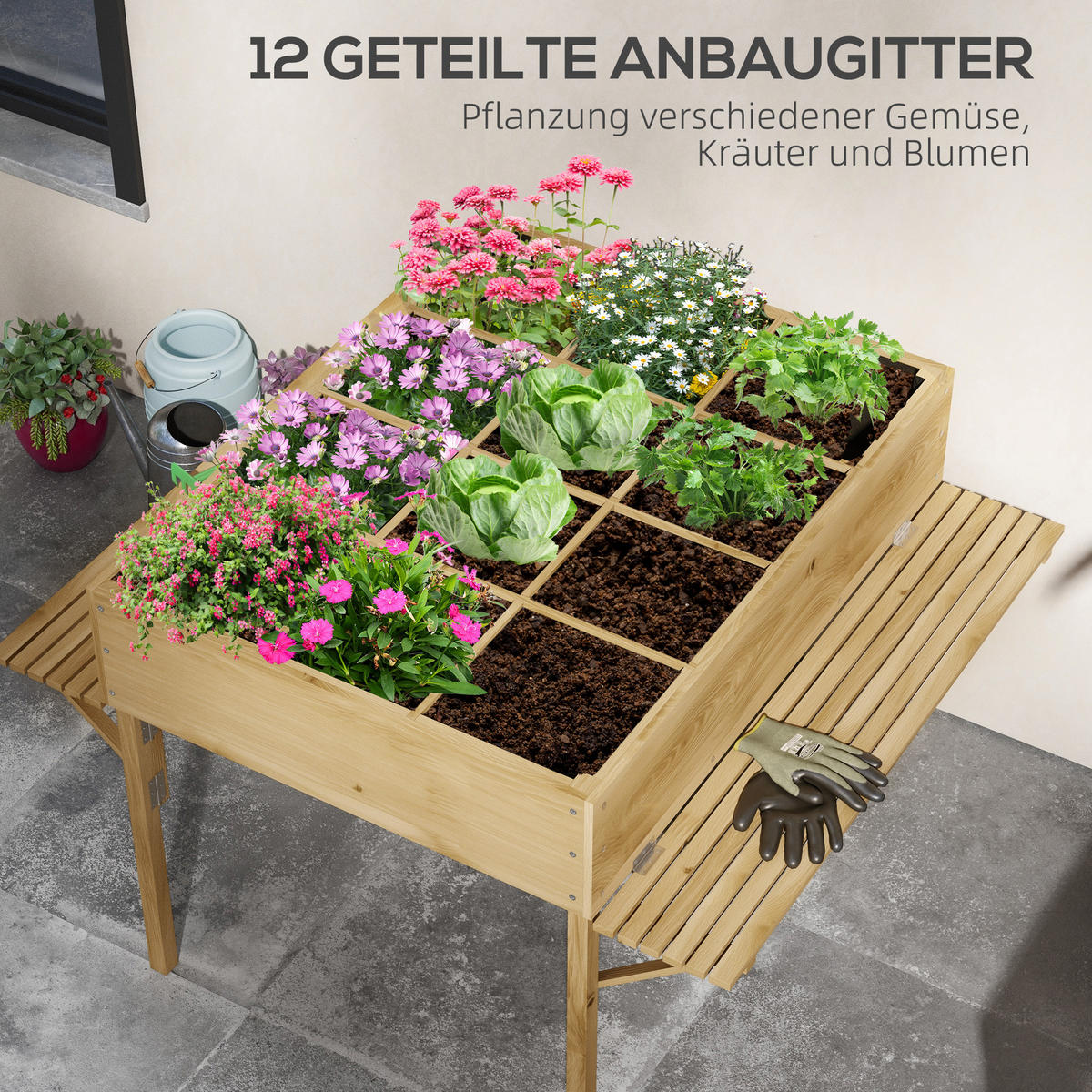 HOCHBEET, Naturholz, Tannenholz - Naturfarben, Holz (91.5/89/122cm) - Outsunny