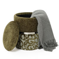 SITZHOCKER mit Stauraum Rund, Samt, Ø33xH38cm 135KG, olivgrüner - Grün, Fell (33/38/33cm) - Hometopia