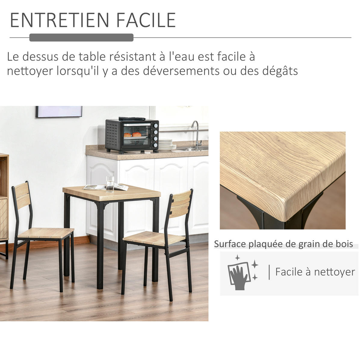 ESSGRUPPE mit Tisch und 2 Stühlen, platzsparendes Möbelset für Küche, Wohnzimmer und Esszimmer, helles Eichenholz - Brombeere, Kunststoff (60/76/60cm)
