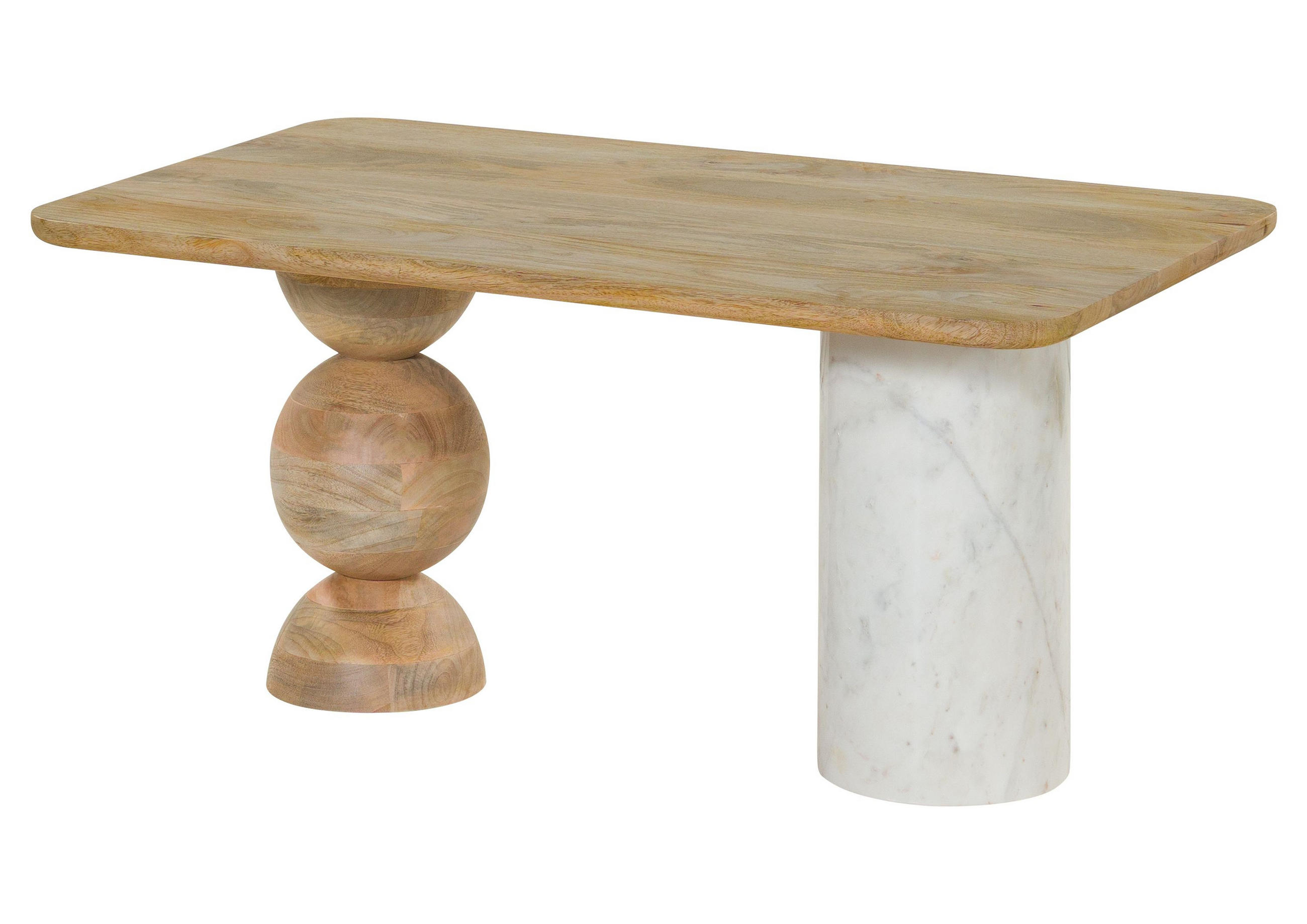COUCHTISCH Mango 100x60x45 natur lackiert / Marmor weiß FLORENZ #105 - Braun, Holz (100/60/45cm) - Massivmoebel24