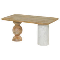 COUCHTISCH Mango 100x60x45 natur lackiert / Marmor weiß FLORENZ #105 - Braun, Holz (100/60/45cm) - Massivmoebel24