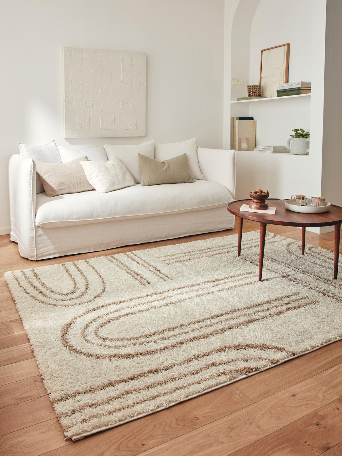 TEPPICH shaggy mit grafischem Muster in Beige Olympe 200x280 cm - Beige, Textil (200/280cm) - Nazar Rugs