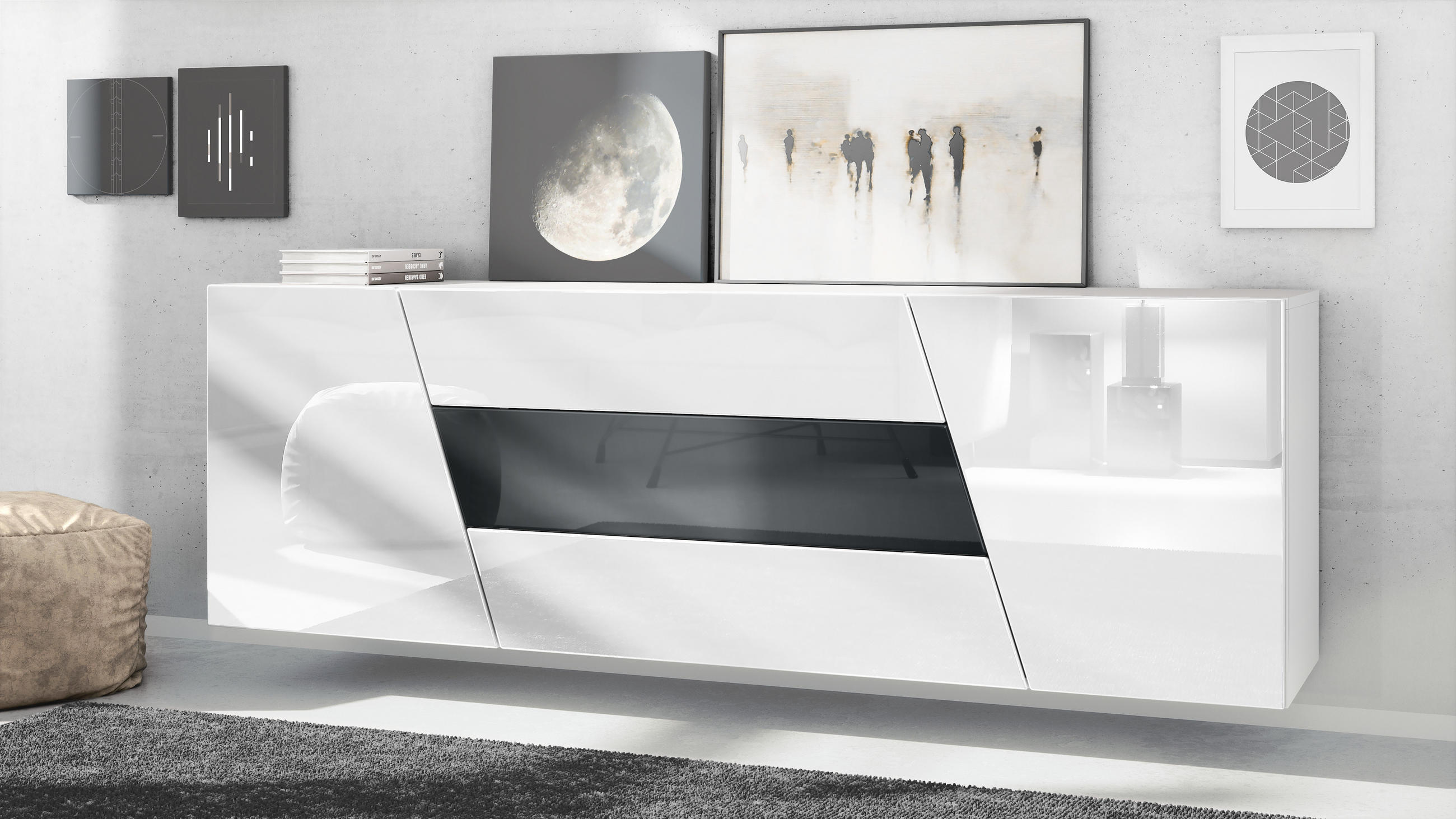 SIDEBOARD Houston Schwarz Hochglanz - Schwarz Hochglanz, Holzwerkstoff (178/57.5/38.5cm) - Vladon