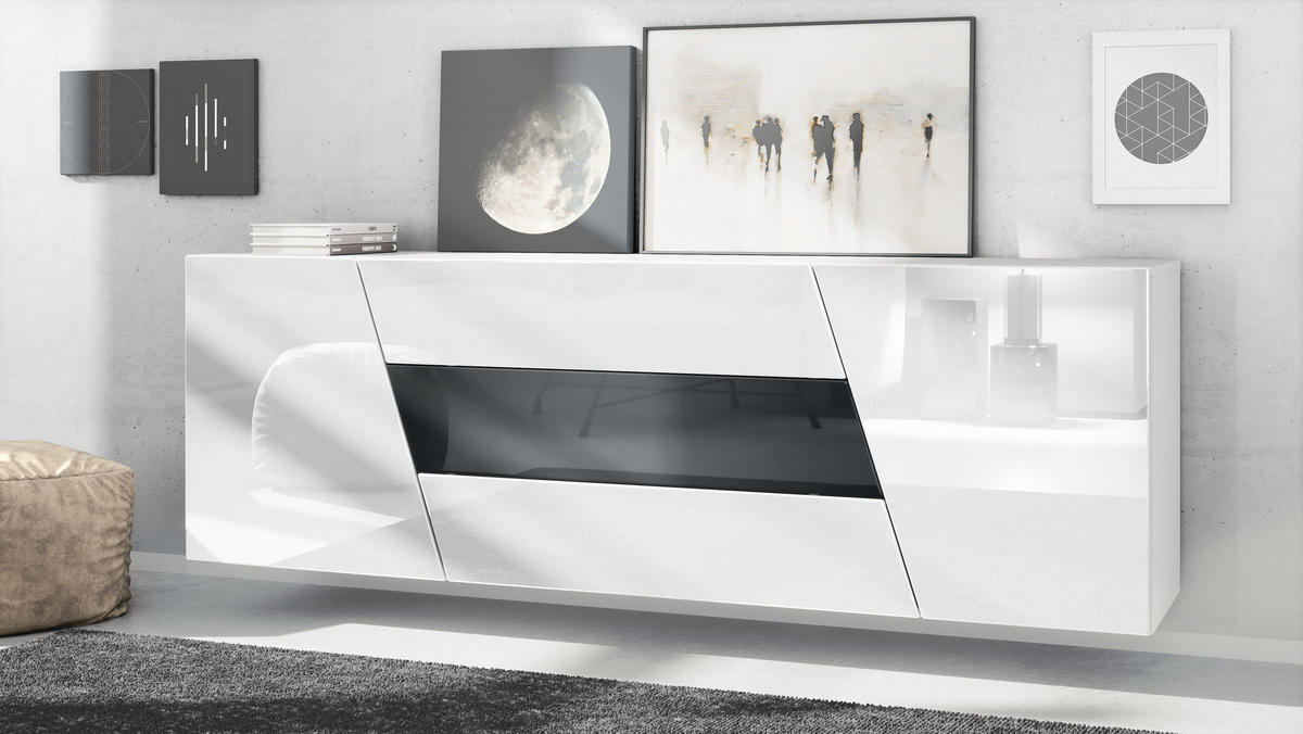 SIDEBOARD Houston Schwarz Hochglanz - Schwarz Hochglanz, Holzwerkstoff (178/57.5/38.5cm) - Vladon